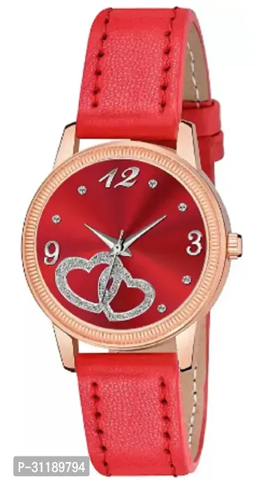 Analog Watch - For Girls Red Heart Dial Red Leather Strap Watch For Girl-thumb2