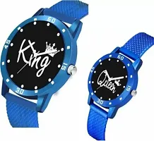 Stylish Black PU Analog Couple Watches For Men And Women, Pack Of 2-thumb1