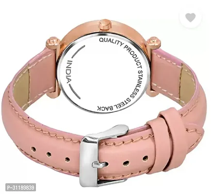 Analog Watch - For Girls Black Queen Dial Peach Leather Strap Watch For Girls-thumb3