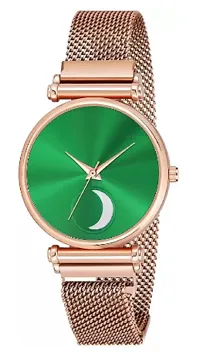 Analog Watch - For Girls Green Color Chand Dial Rose Gold Magnet Watch-thumb1