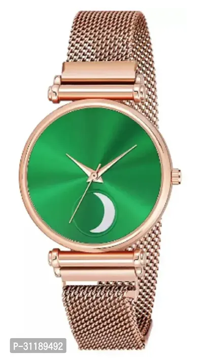 Analog Watch - For Girls Green Color Chand Dial Rose Gold Magnet Watch-thumb2