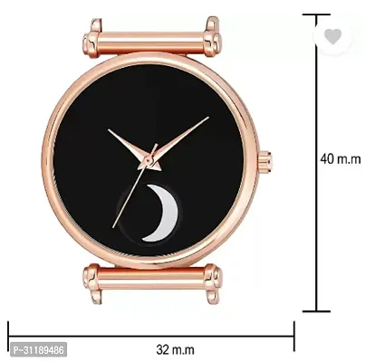 Analog Watch - For Girls Black Color Chand Dial Black Magnet Watch-thumb4