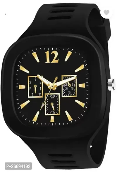 Stylish PU Black Analog Watch For Men-thumb0