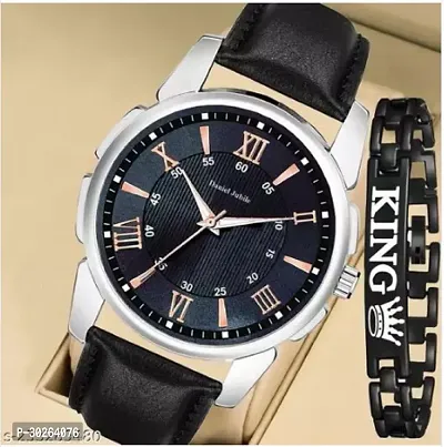 Stylish Black Genuine Leather Analog Watch For Men