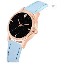 Girls Latest 4 Diamonds Sky-blue Leather Analog Watch-thumb2