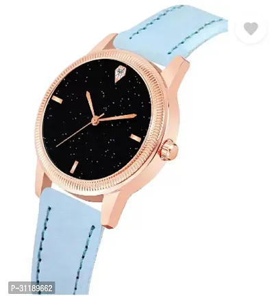 Girls Latest 4 Diamonds Sky-blue Leather Analog Watch-thumb3