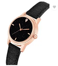 Girls Latest 4 Diamonds Black Leather Analog Watch-thumb2