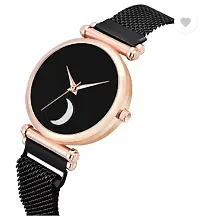 Analog Watch - For Girls Black Color Chand Dial Black Magnet Watch-thumb2