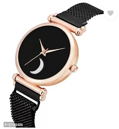 Analog Watch - For Girls Black Color Chand Dial Black Magnet Watch-thumb3