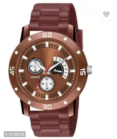 Stylish Brown PU Analog Watch For Men-thumb0