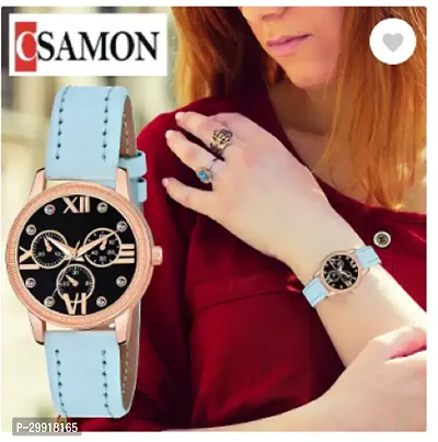 Stylish Black Genuine Leather Analog Watches For Women-thumb0