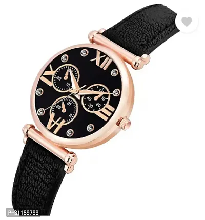 Analog Watch - For Girls Ixia Black Dial Rose Gold Case Black Leather Strap-thumb2