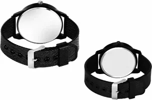 Stylish Black PU Analog Couple Watches For Men And Women, Pack Of 2-thumb2