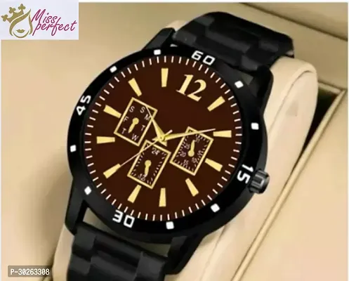 Stylish Black PU Analog Watch For Men-thumb0