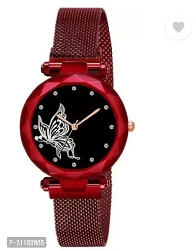 Analog Watch - For Women Red Magnet Belt Black Dial Butterfly-thumb0