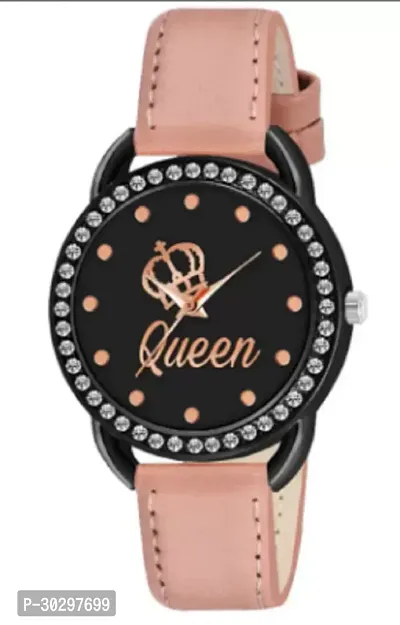 Stylish Peach Genuine Leather Analog Watches For Women-thumb0