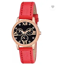 Stylish Black Genuine Leather Analog Watches For Women-thumb1