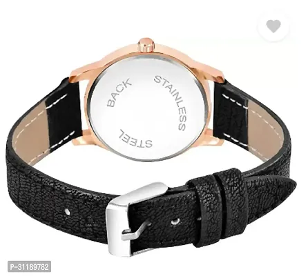 Analog Watch - For Girls White Dial Black Leather Strap Watch For Girls-thumb4