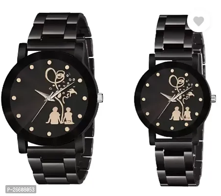 Stylish Black Metal Analog Couple Watches For Men And Women, Pack Of 2