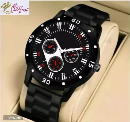 Stylish Black PU Analog Watch For Men-thumb0