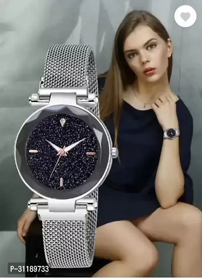 Analog Watch - For Girls Women Watches Luxury Starry Sky Silver Stainless Steel Mesh Magnetic Strap Ladies Watch Quartz Wrist Watch-thumb0