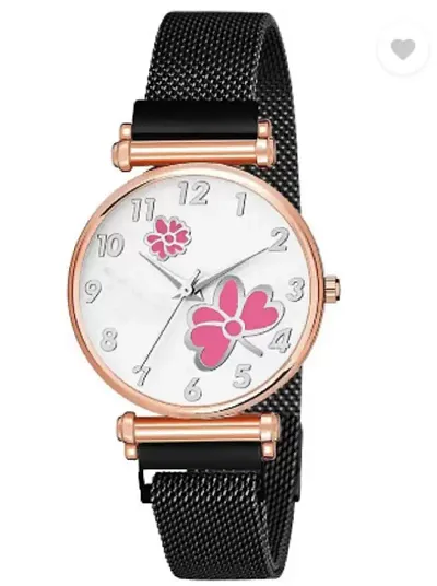 KIARVI GALLERY Clausal Flower Designer Dial Magnetic Metal Strap Analog Watch for Girl's and Women (Rose Flower)