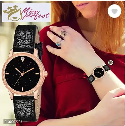 Stylish Black Genuine Leather Analog Watches For Women-thumb2