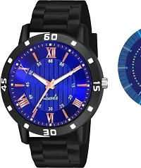 Stylish PU Blue Analog Watch For Men-thumb1