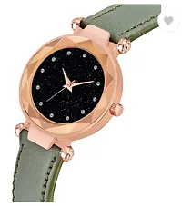 Analog Watch - For Girls Black 12 Dimuons Dial Green Leather Strap Watch For Girls-thumb1