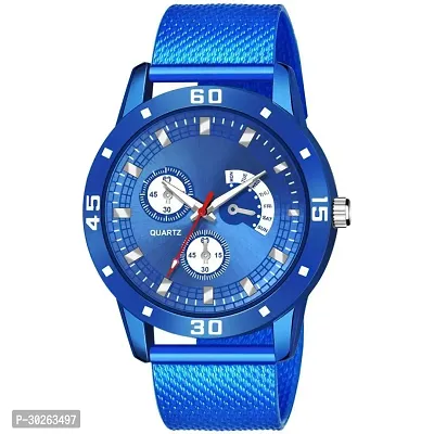 Stylish Blue Pu Analog Watch For Men-thumb0