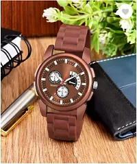 Stylish Brown PU Analog Watch For Men-thumb1