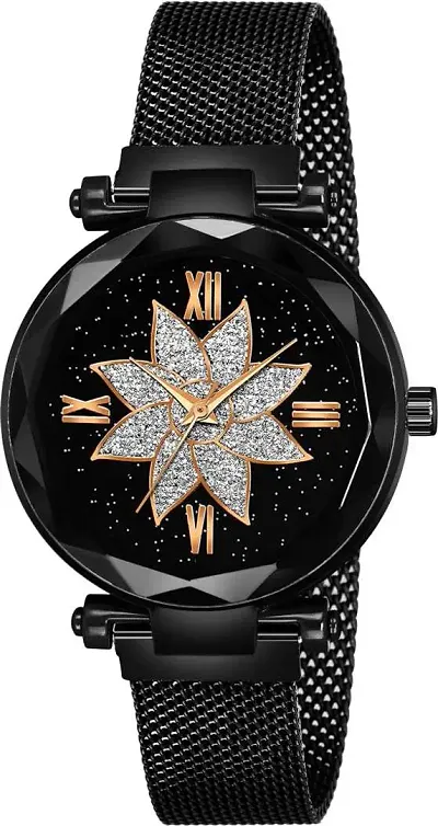 KIARVI GALLERY Flower Star Dial Designer with Magnetic Metal Strap Analog Watch for Girl's and Women