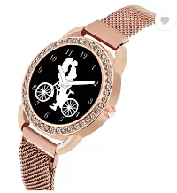 Analog Watch - For Girls New Cycle Black Dial Rose Gold Magnet Strap Watch For Girl-thumb2