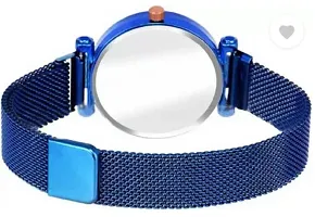 Blue Magnet And Bracelet Analog Watch - For Girls 12 Point Sapphire Blue Diamond Studded Analog Quartz Magnet Style-thumb3