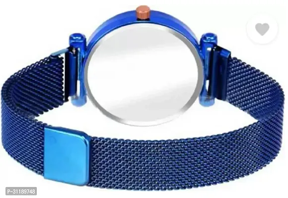 Blue Magnet And Bracelet Analog Watch - For Girls 12 Point Sapphire Blue Diamond Studded Analog Quartz Magnet Style-thumb4