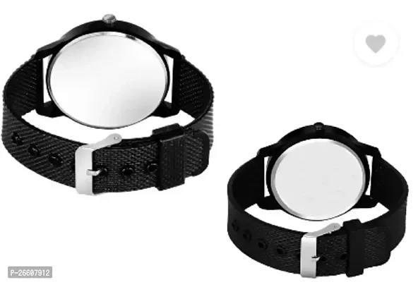 Stylish Black PU Analog Couple Watches For Men And Women, Pack Of 2-thumb2