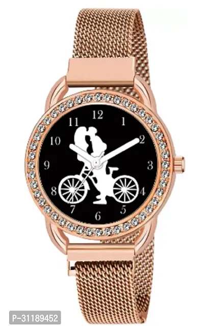 Analog Watch - For Girls New Cycle Black Dial Rose Gold Magnet Strap Watch For Girl-thumb0