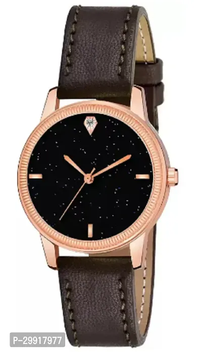 Stylish Black Genuine Leather Analog Watches For Women-thumb2