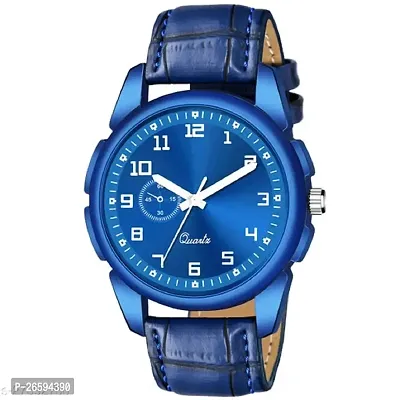 Stylish Blue Genuine Leather Analog Watches For Men