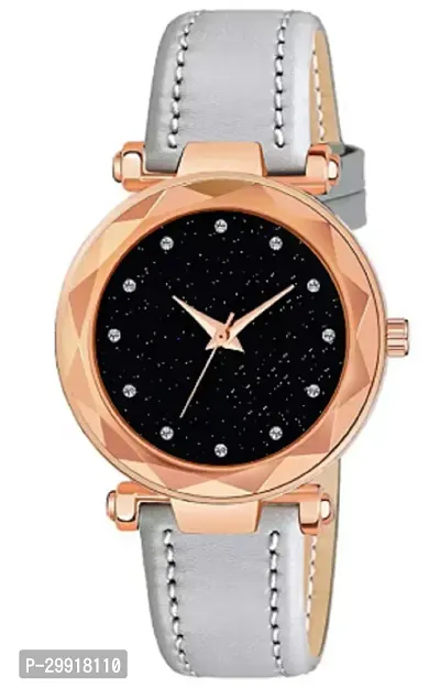 Stylish Black Genuine Leather Analog Watches For Women