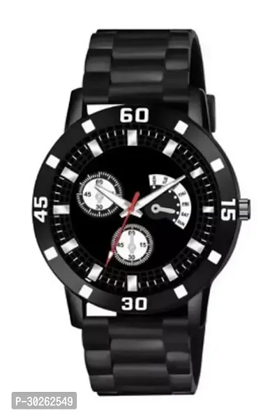 Stylish Black PU Analog Watch For Men-thumb0