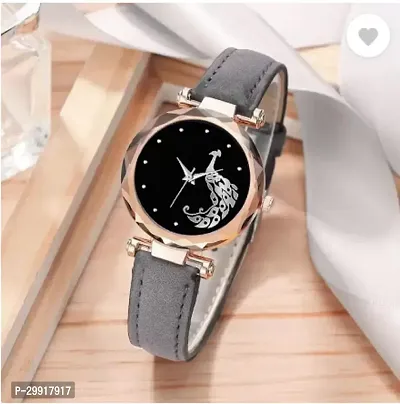 Stylish Black Genuine Leather Analog Watches For Women