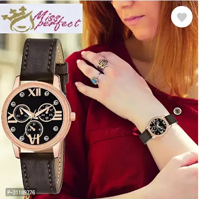 Analog Watch - For Girls Black Dial Brown leather Strap Watch For Girls-thumb0