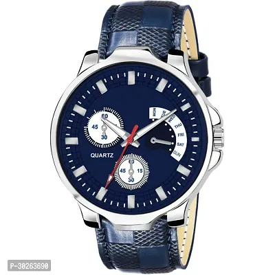 Stylish Blue Leather Analog Watch For Men-thumb0