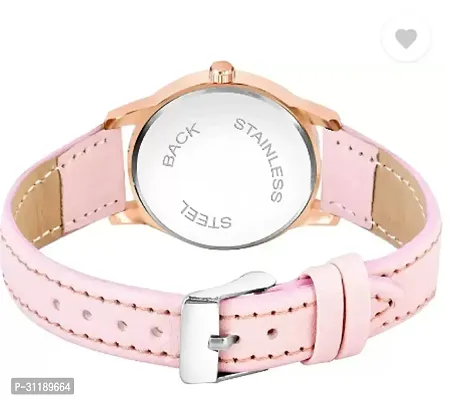 Girls Latest 4 Diamonds Light Pink Leather Analog Watch-thumb4