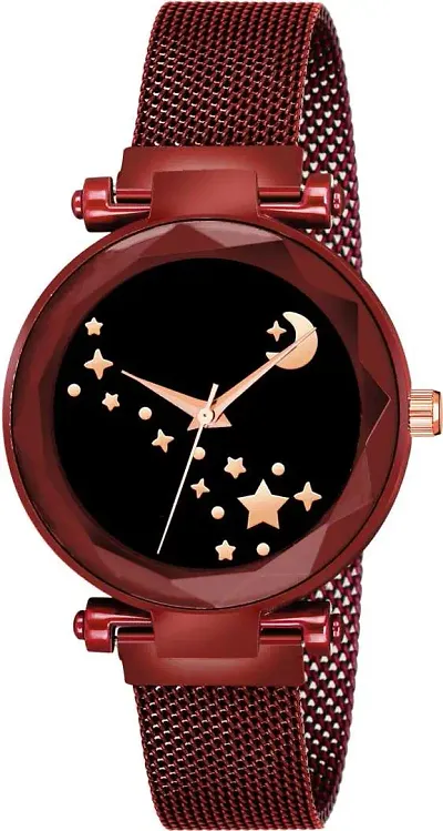 KIARVI GALLERY Moon Star Dial Designer with Magnetic Metal Strap Analog Watch for Girl's and Women