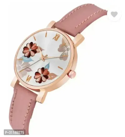 Flower Print Rose Cash Peach Belt Girls Wrist Analog Watch-thumb3