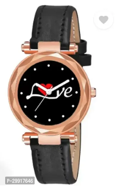 Stylish Black Genuine Leather Analog Watches For Women