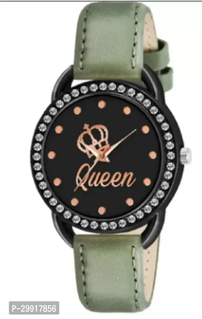 Stylish Black Genuine Leather Analog Watches For Women-thumb0