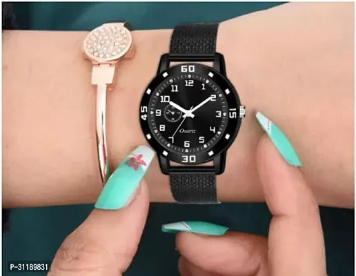 Analog Watch - For Girls New Black Single Round Dial Black Safar Strap Watch For Girl-thumb0